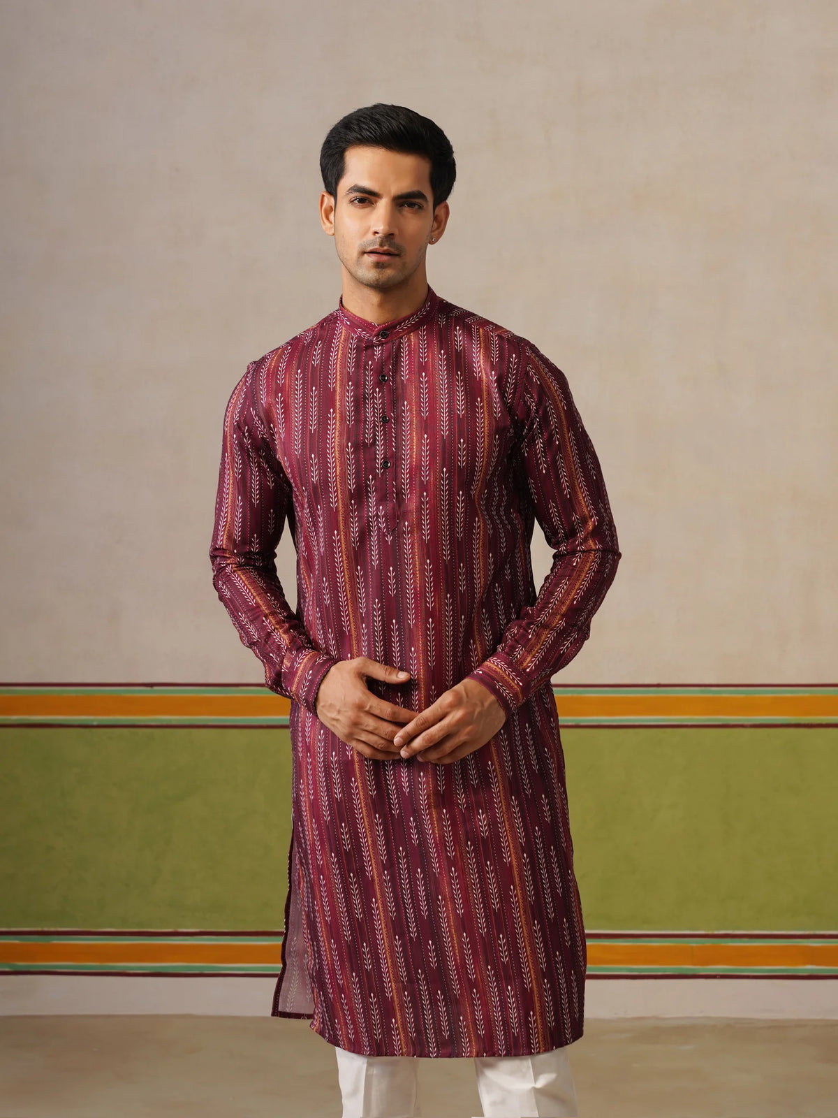 Maroon Printed Cotton Kurta Only