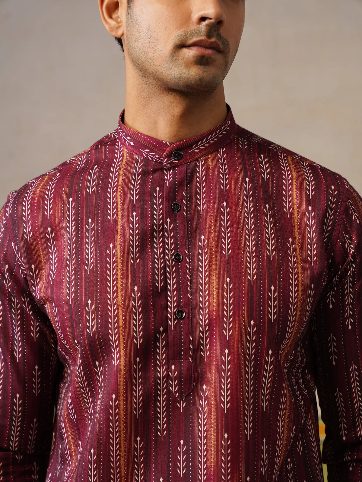 Maroon Printed Cotton Kurta Only