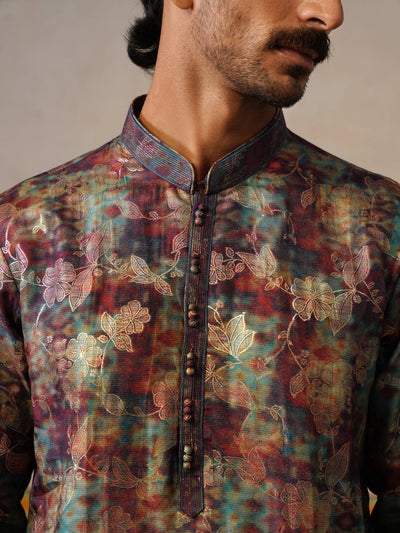 Maroon Brocket Silk Kurta Pant Set