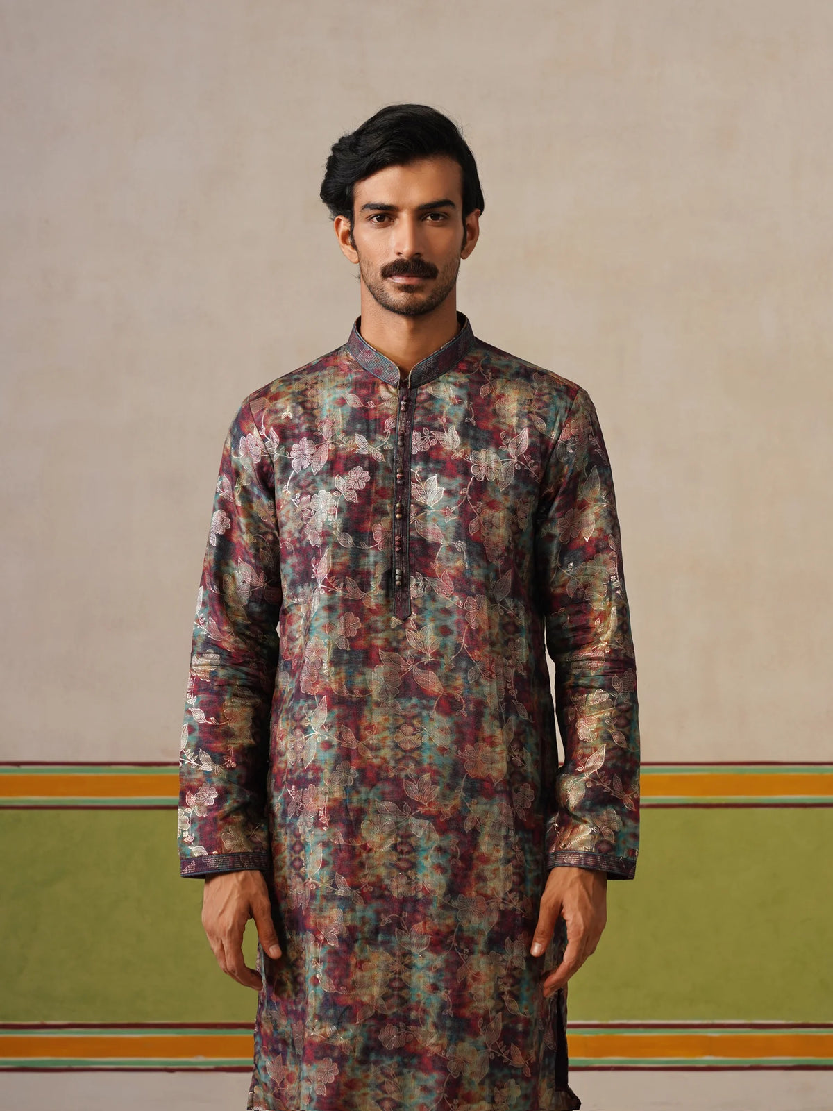 Maroon Brocket Silk Kurta Pant Set