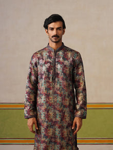 Maroon Brocket Silk Kurta Pant Set
