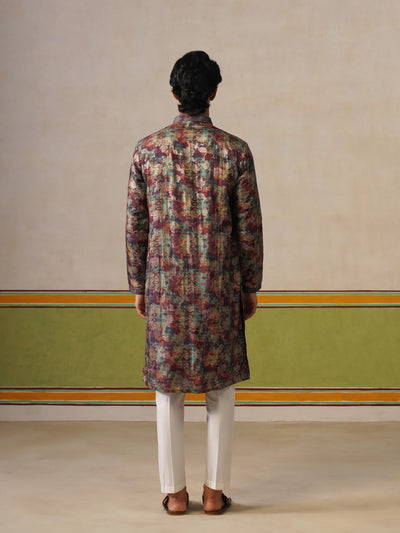 Maroon Brocket Silk Kurta Pant Set
