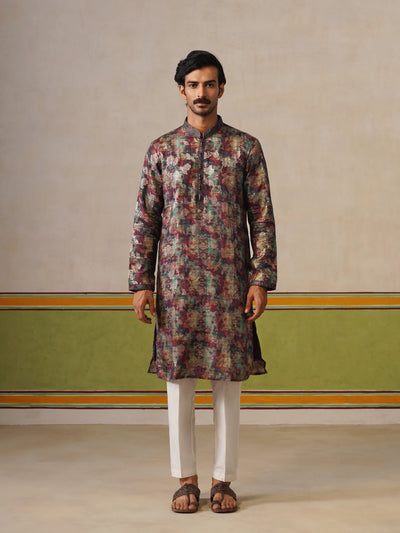 Maroon Brocket Silk Kurta Pant Set