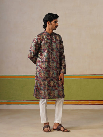 Maroon Brocket Silk Kurta Pant Set