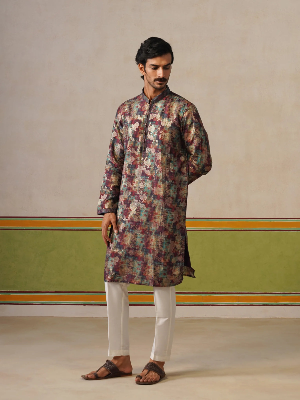 Maroon Brocket Silk Kurta Pant Set