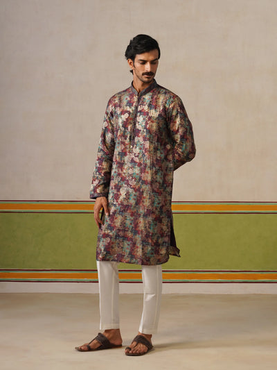 Maroon Brocket Silk Kurta Pant Set