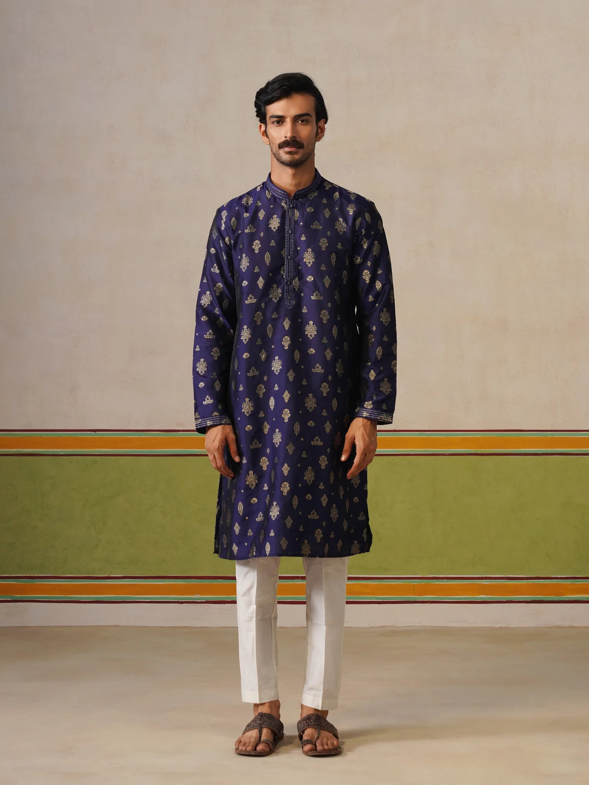 Blue Silk Butti Kurta with Pant