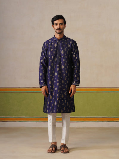 Blue Silk Butti Kurta with Pant