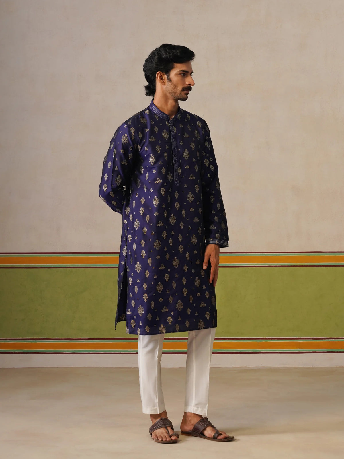 Blue Silk Butti Kurta with Pant