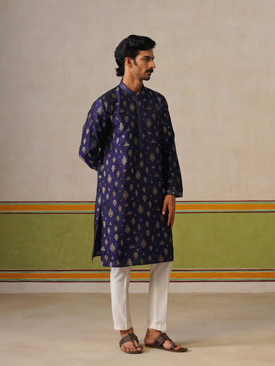 Blue Silk Butti Kurta with Pant