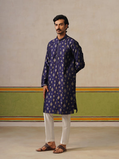 Blue Silk Butti Kurta with Pant