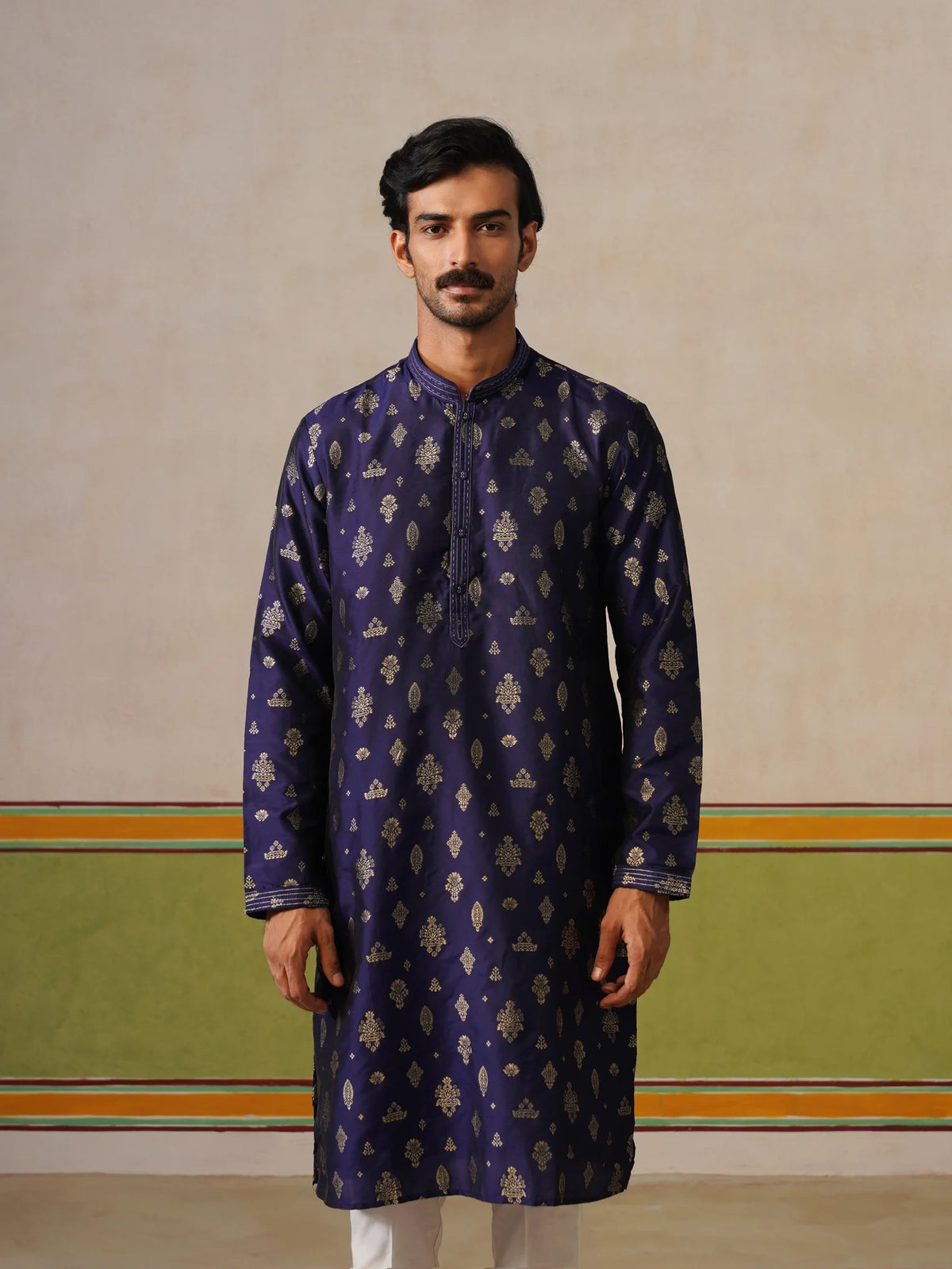 Blue Silk Butti Kurta with Pant