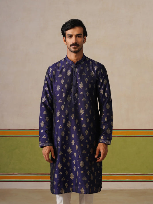 Blue Silk Butti Kurta with Pant