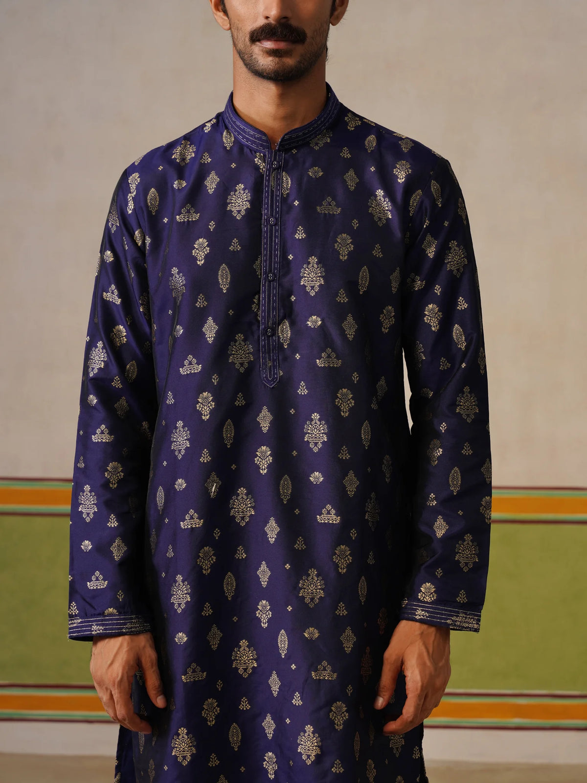 Blue Silk Butti Kurta with Pant