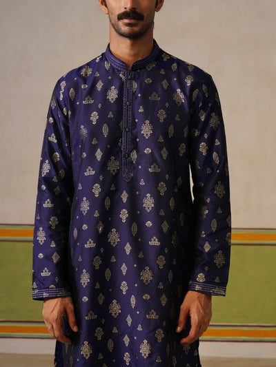 Blue Silk Butti Kurta with Pant