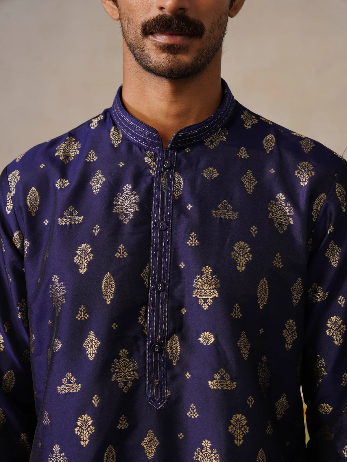 Blue Silk Butti Kurta with Pant
