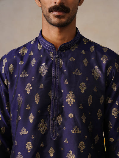 Blue Silk Butti Kurta with Pant