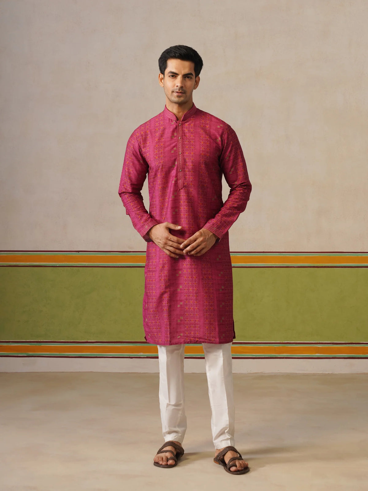 Pink Silk Printed Kurta Only