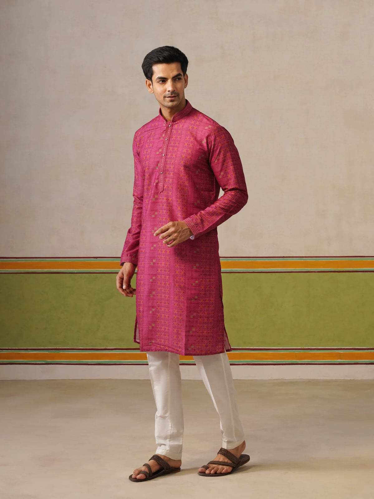Pink Silk Printed Kurta Only