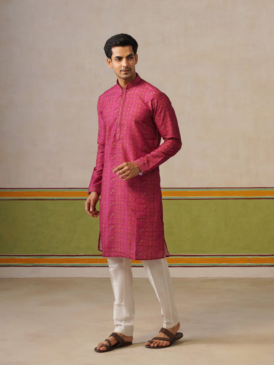 Pink Silk Printed Kurta Only