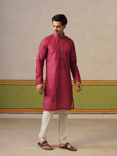 Pink Silk Printed Kurta Only