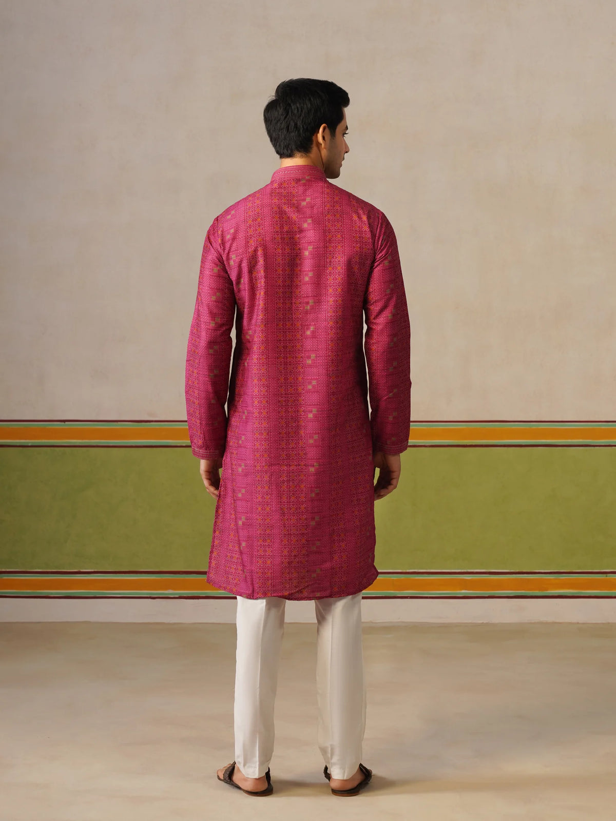 Pink Silk Printed Kurta Only
