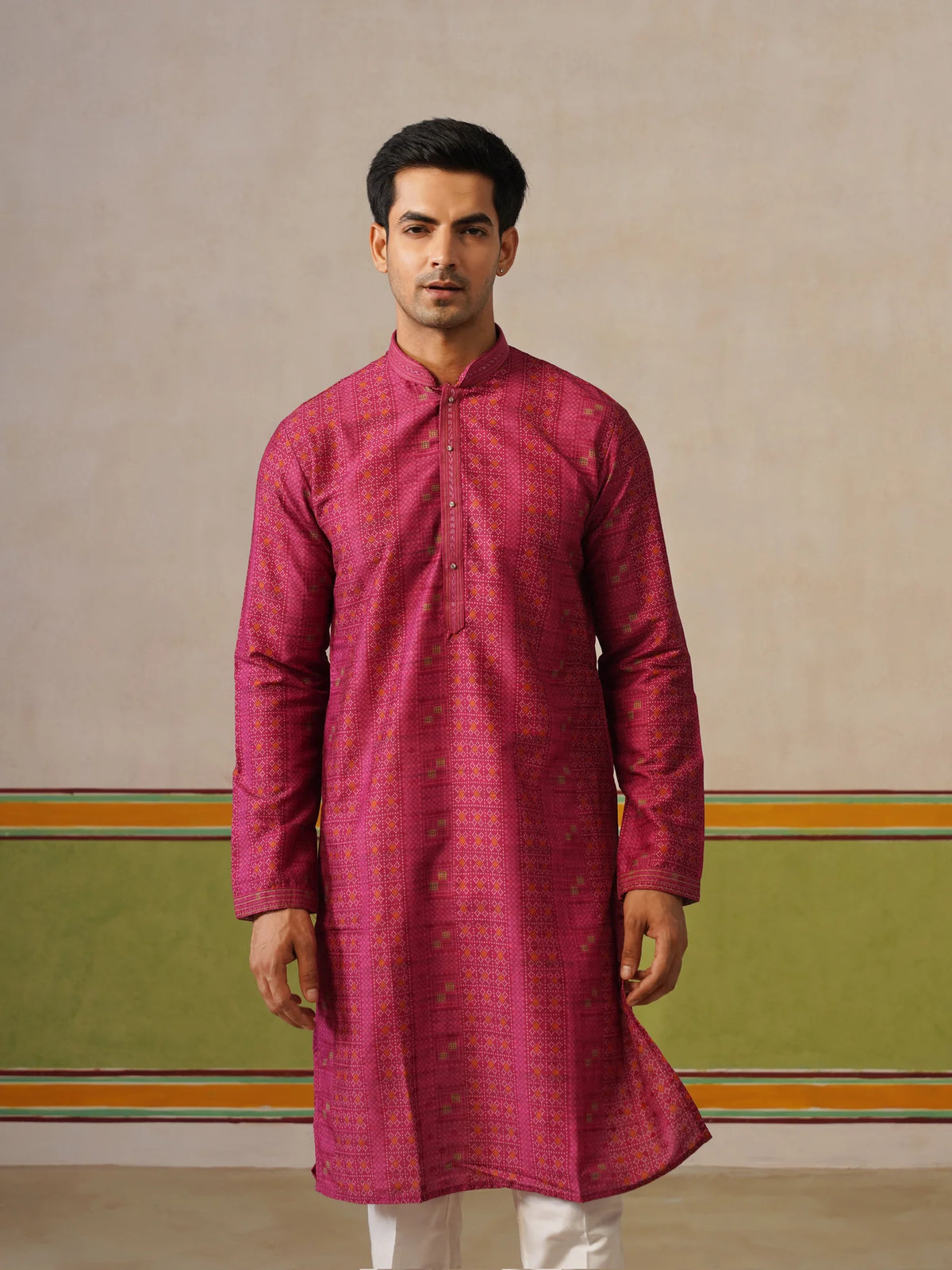 Pink Silk Printed Kurta Only