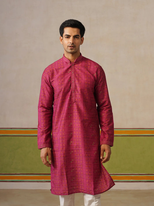 Pink Silk Printed Kurta Only