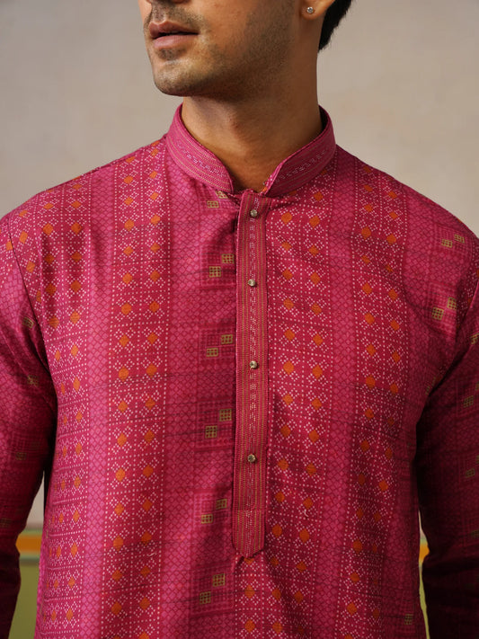 Pink Silk Printed Kurta Only
