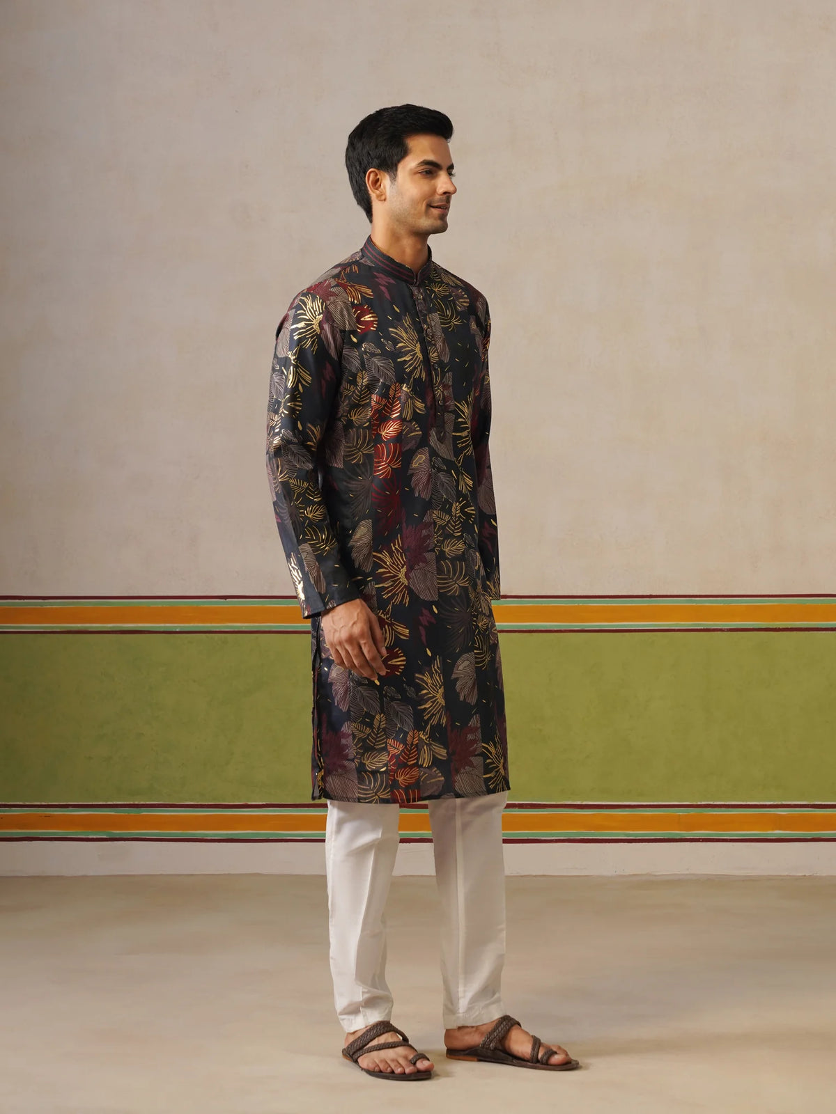 Navy Blue Print Kurta with Foil