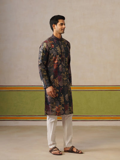 Navy Blue Print Kurta with Foil