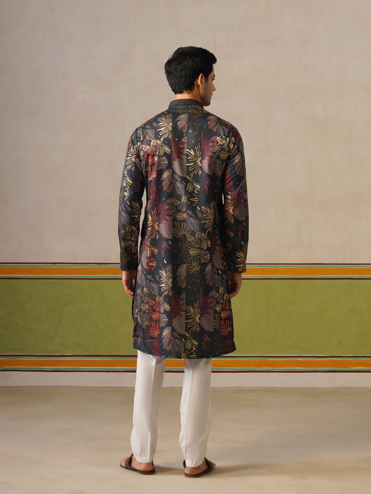 Navy Blue Print Kurta with Foil