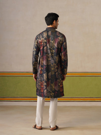 Navy Blue Print Kurta with Foil