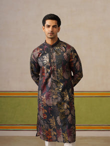 Navy Blue Print Kurta with Foil