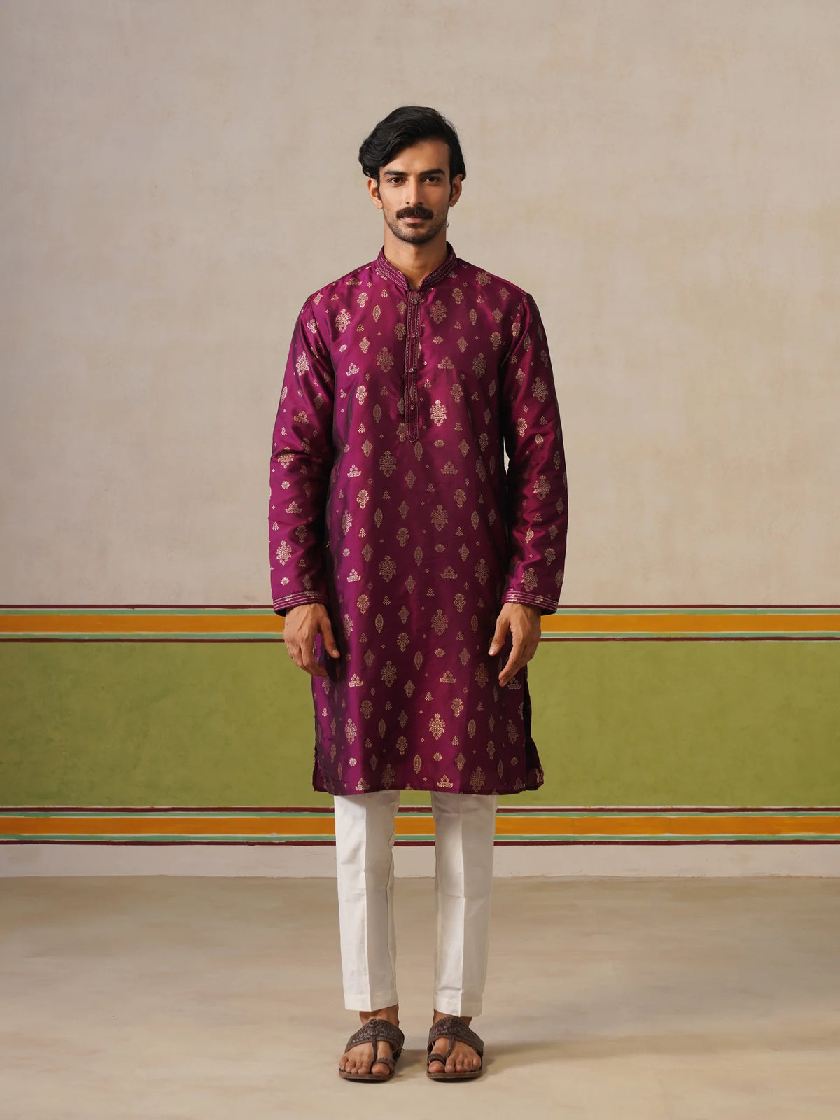 Purple Silk Butti Kurta with Pant