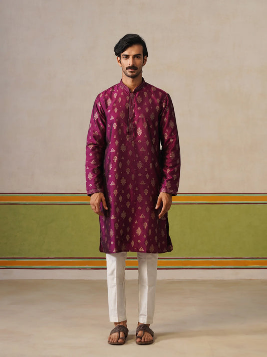 Purple Silk Butti Kurta with Pant