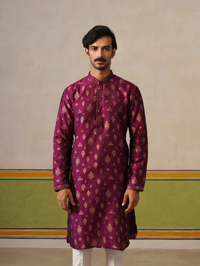 Purple Silk Butti Kurta with Pant