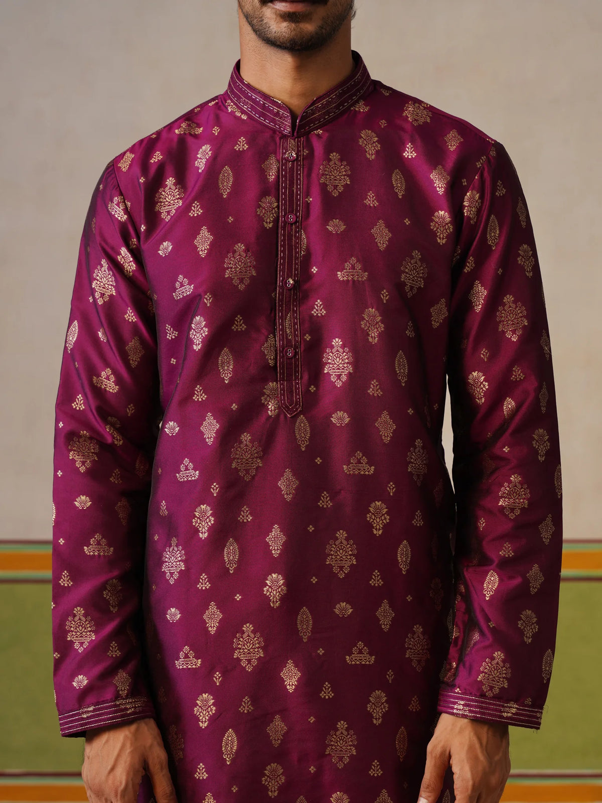 Purple Silk Butti Kurta with Pant