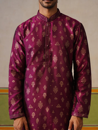 Purple Silk Butti Kurta with Pant