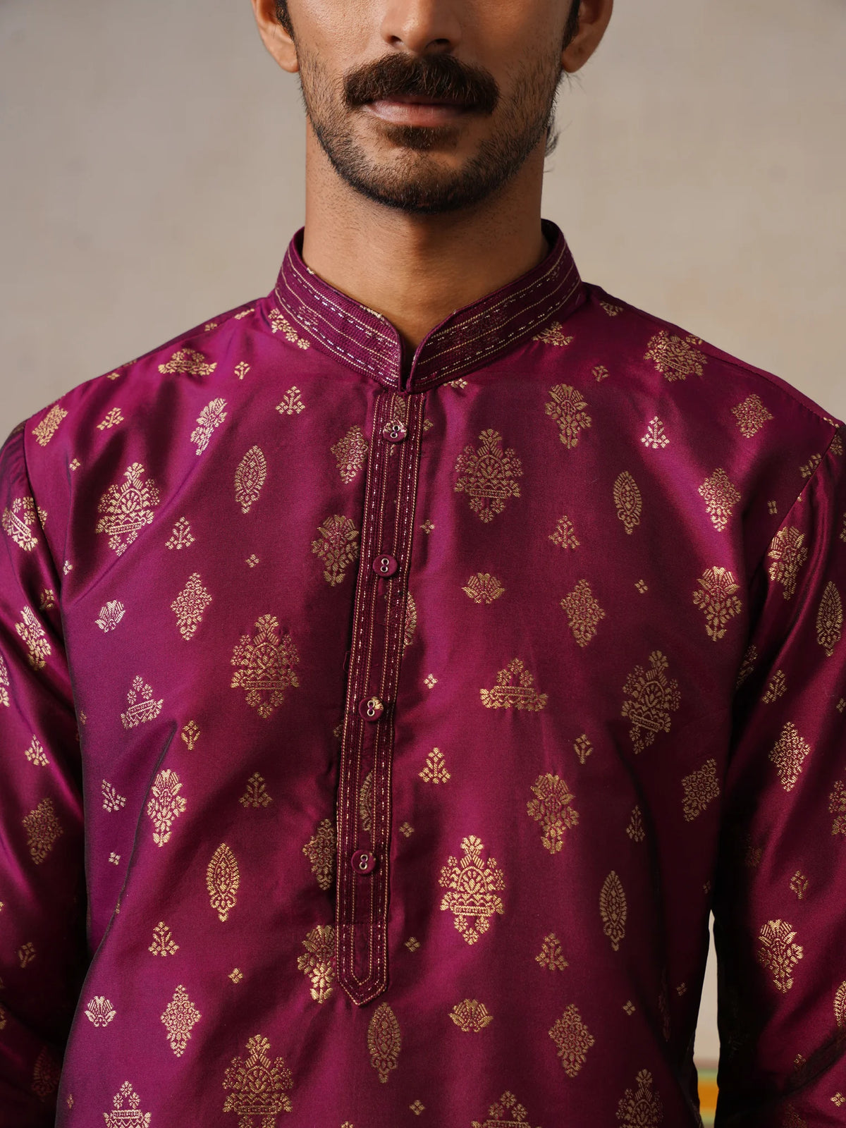 Purple Silk Butti Kurta with Pant