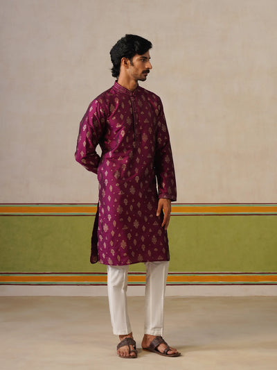 Purple Silk Butti Kurta with Pant