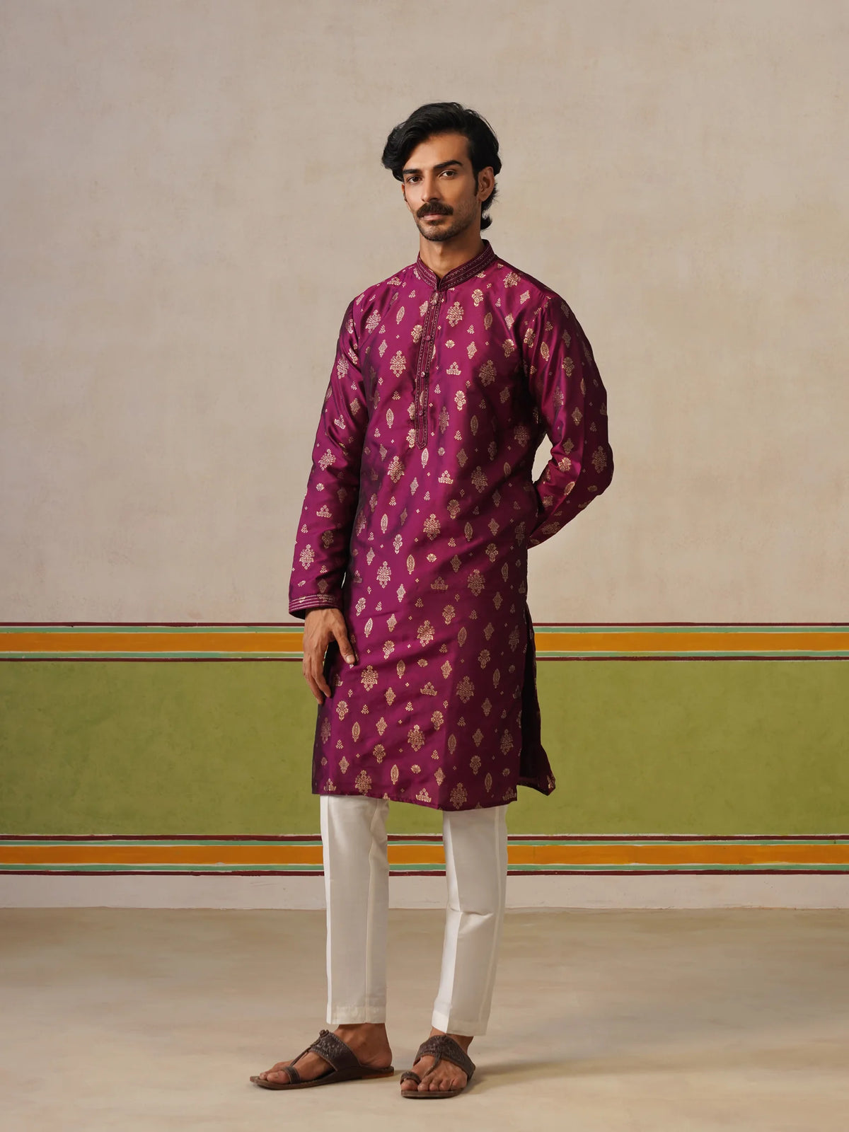 Purple Silk Butti Kurta with Pant