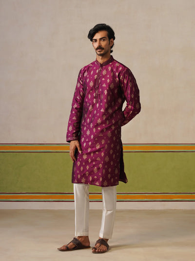 Purple Silk Butti Kurta with Pant