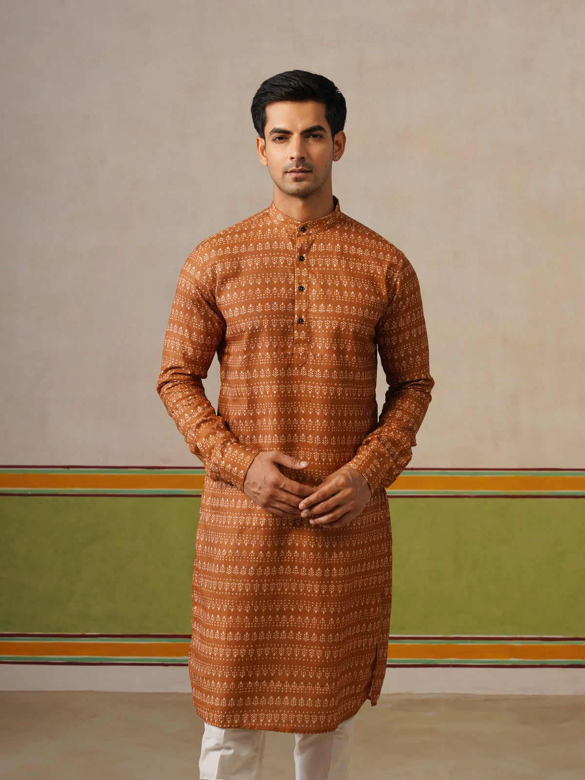 Mustard Butti Cotton Kurta Only