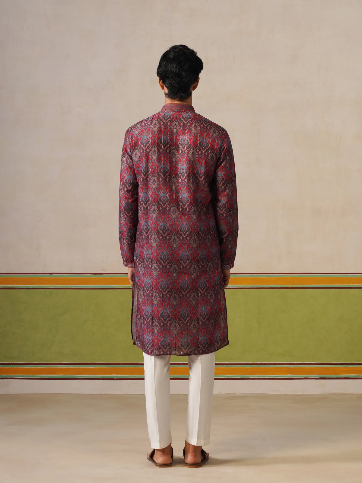 Red Printed Silk Kurta Only