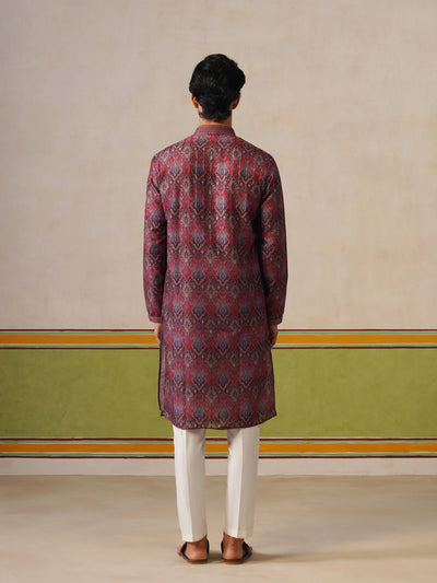 Red Printed Silk Kurta Only