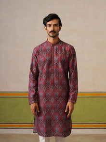 Red Printed Silk Kurta Only