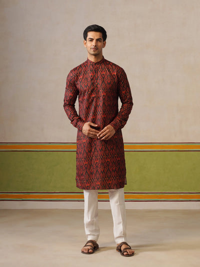Bottle Green Printed Kurta Only