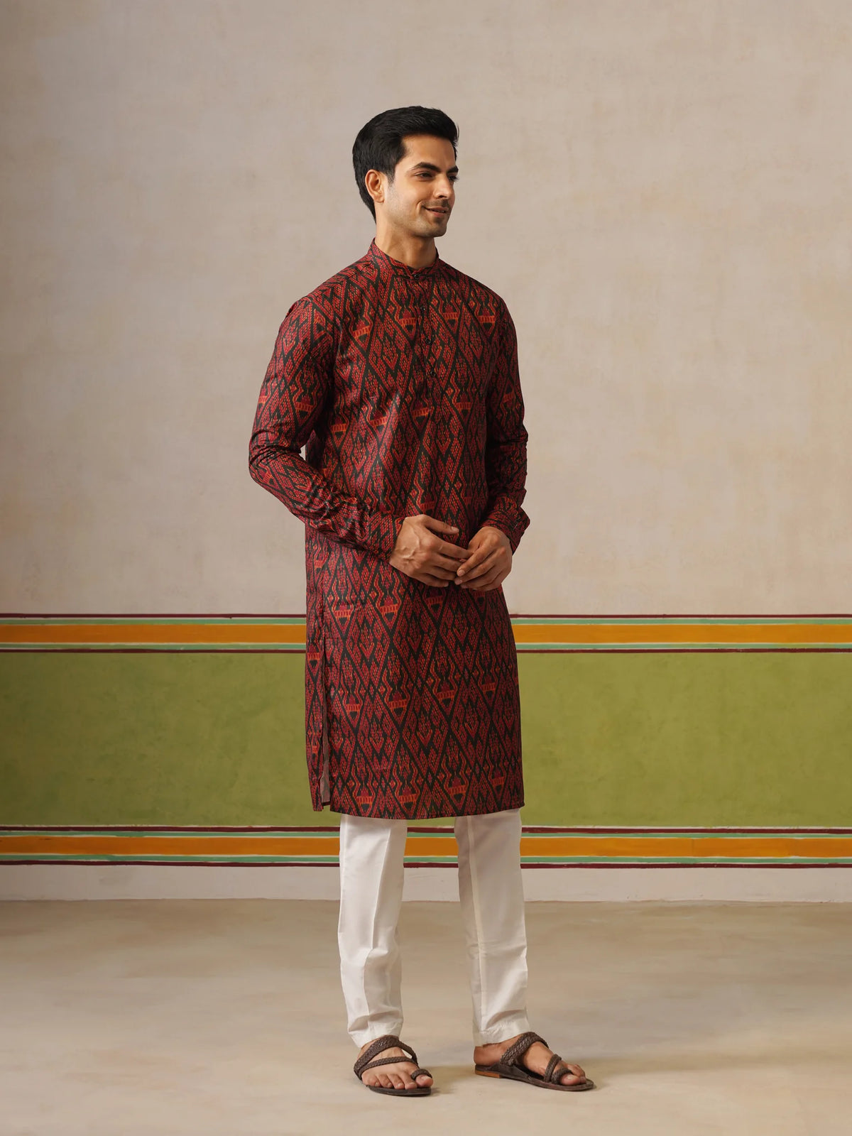 Bottle Green Printed Kurta Only