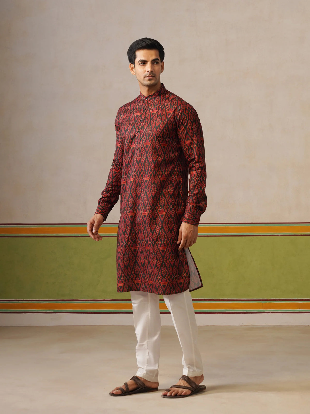 Bottle Green Printed Kurta Only